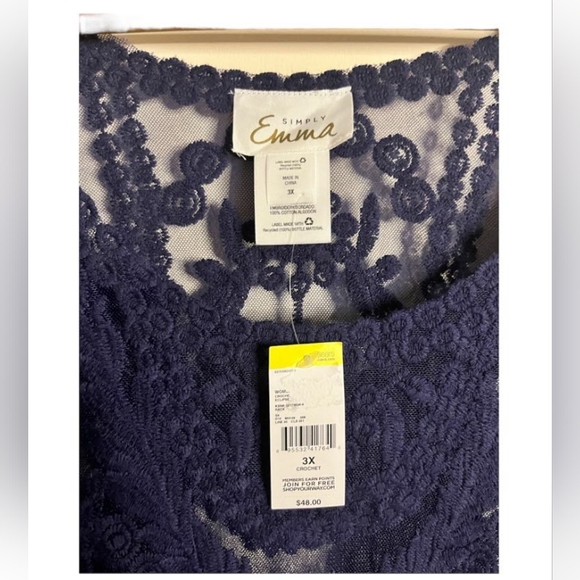 Navy Blue Simply Emma Embroidery Sheer Blouse - Picture 4 of 5
